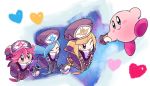  1boy 3girls blonde_hair blue_hair flamberge_(kirby) francisca_(kirby) kirby kirby:_star_allies kirby_(series) multiple_girls red_hair roku_(rokkrn) zan_partizanne 