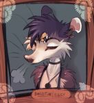  anthro bandage breath choker didelphid ear_piercing english_text eyes_closed female flower fur grey_fur grey_hair hair jewelry mammal marsupial necklace piercing plant solo text virginia_opossum whiskers white_fur zenirix 