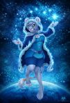  anthro breasts cloak clothing dolphydolphiana felid female green_eyes jewelry lion mammal night pantherine pawpads solo star 