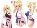  ass blonde_hair blue_eyes blush bra breasts kurenai_hanpen open_shirt original school_uniform swimsuit tie underwear 