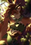  2019 5_fingers anthro brown_hair clothed clothing cougar detailed_background digital_media_(artwork) felid feline female fingers fur hair lukiri mammal solo tan_fur 