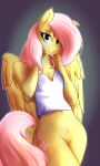  absurd_res anthro bottomless clothed clothing edit equid equine female fluttershy_(mlp) friendship_is_magic hi_res huckser mammal my_little_pony pterippus pussy shirt topwear wings 