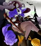  anthro big_breasts breasts broom chiropteran cleavage clothed clothing crossed_legs ear_piercing ear_ring equid female feral friendship_is_magic hi_res horn huckser magic_user mammal my_little_pony piercing rarity_(mlp) unicorn witch 