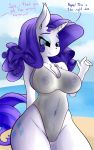  absurd_res anthro beach big_breasts breasts cleavage clothed clothing equid female friendship_is_magic hi_res horn huckser mammal my_little_pony nipples pussy rarity_(mlp) seaside swimwear translucent unicorn 