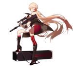  1girl ask_(askzy) assault_rifle black_footwear black_panties boots braid breasts bullpup choker cross-laced_footwear french_braid full_body girls_frontline gun high_heel_boots high_heels knee_boots kneehighs lace-up_boots light_brown_hair long_hair low_ponytail official_art ots-14 ots-14_(girls_frontline) panties pantyshot parted_lips pleated_skirt red_legwear rifle scope single_kneehigh single_thighhigh skirt small_breasts solo striped striped_legwear suppressor thighhighs transparent_background underwear upskirt vertical-striped_legwear vertical_stripes very_long_hair weapon wind wind_lift yellow_eyes 