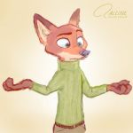  1:1 anthro canid canine clothing dipstick_ears disney fox hi_res male mammal multicolored_ears nick_wilde qalcove solo sweater topwear zootopia 