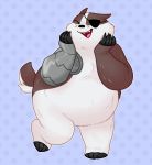  2019 anthro badger badgerclops eye_patch eyes_closed eyewear fur mammal mao_mao_heroes_of_pure_heart mustelid musteline nukeleer overweight simple_background solo white_fur 