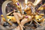  1girl alternate_costume alternate_hairstyle bangs blonde_hair bracelet breasts car claws cleavage cropped_jacket crossed_legs dress earrings evelynn gem gold_dress ground_vehicle hand_on_hip heart high_heels indoors jacket jewelry k/da_(league_of_legends) k/da_evelynn lamborghini lamborghini_aventador large_breasts league_of_legends long_hair long_sleeves looking_at_viewer motor_vehicle necklace open_clothes open_jacket parted_bangs parted_lips prestige_edition_(league_of_legends) ribbed_dress shoes short_dress sitting smoke solo sparkle strapless strapless_dress tail taut_clothes taut_dress thigh_strap tnwjd2tkfkd white_footwear white_jacket yellow_dress yellow_eyes 
