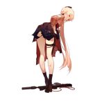  1girl alternate_costume ask_(askzy) bent_over black_gloves boots closed_mouth floral_print from_behind full_body girls_frontline gloves gun half_gloves high-waist_skirt high_heel_boots high_heels holster long_hair looking_at_viewer looking_back meiji_schoolgirl_uniform official_art orange_eyes ots-14_(girls_frontline) pink_hair ribbon rifle skirt skirt_lift sniper_rifle solo thigh_holster torn_clothes torn_skirt transparent_background very_long_hair weapon 