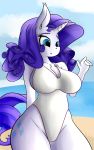  absurd_res anthro beach big_breasts breasts cleavage clothed clothing equid female friendship_is_magic hi_res horn huckser mammal my_little_pony rarity_(mlp) seaside swimwear unicorn 
