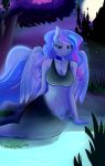  absurd_res anthro breasts cleavage clothed clothing collar equid female friendship_is_magic hi_res horn huckser mammal moon my_little_pony night outside princess_luna_(mlp) winged_unicorn wings 