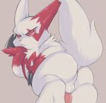  2019 anthro anus balls butt dandi fur male mammal nintendo penis pink_nose pok&eacute;mon pok&eacute;mon_(species) simple_background solo video_games white_fur zangoose 