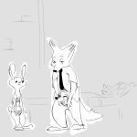  1:1 anthro canid canine clothed clothing crotch_head disney female fox judy_hopps lagomorph leporid male mammal necktie nick_wilde rabbit replytoanons underwear what zootopia 