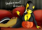  anthro between_breasts big_breasts breasts dialogue earth_pony equid equine fan_character female hi_res horse huckser jack-o&#039;-lantern mammal my_little_pony pony 