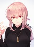  1girl alternate_costume braid breasts fate/grand_order fate_(series) florence_nightingale_(fate/grand_order) itsumi_mita jewelry large_breasts parted_lips pendant pink_hair red_eyes ribbed_sweater sweater 