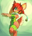  2019 activision anthro bare_legs bare_shoulders breasts brown_fur cervid clothed clothing cosplay covered_mouth digital_media_(artwork) elora eyebrows eyelashes faun female fur green_clothing green_eyes hair hair_over_eye leaf_clothing looking_at_viewer mammal nintendo pose sheik short_hair simple_background small_waist solo sony-shock spyro_reignited_trilogy spyro_the_dragon standing the_legend_of_zelda video_games wide_hips 