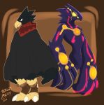  2019 3_toes alternate_universe anime anthro avian beak bird breath_of_the_wild clothing dark_shadow digital_media_(artwork) duo feathers fumikage_tokoyami genderless_(disambiguation) hi_res leg_warmers legwear male my_hero_academia nintendo poncho rito simple_background spirit talons tattoorexy the_legend_of_zelda toes video_games wings 