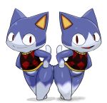  animal_crossing anthro ass_to_ass bottomless clone clothed clothing domestic_cat enigi09 felid feline felis male mammal nintendo open_mouth open_smile red_eyes rover_(animal_crossing) simple_background slit_pupils smile video_games white_background 