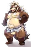  2019 anthro balls belly blush brown_fur bulge canid canine eyes_closed fur goemon_(tas) humanoid_hands male mammal moobs navel nekomarudon nipples overweight overweight_male raccoon_dog simple_background solo tanuki tanukimaru tokyo_afterschool_summoners towel video_games white_background 