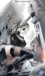  heels nier_automata thighhighs torn_clothes weapon yorha_no.2_type_b 