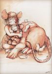  animal_humanoid bottomwear breasts child clothed clothing daughter eyes_closed female feral hair hug humanoid mammal mammal_taur monochrome mother mother_and_daughter murid murine nipples open_mouth parent rat rat_taur rodent rodent_taur sakata_kei sepia short_hair shorts smile taur young 