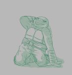  bottomwear clothed clothing female h_(artist) hand_behind_head jennika_(idw_tmnt) jennika_(tmnt) kneeling looking_at_viewer nervous ninja pants reptile scalie teenage_mutant_ninja_turtles turtle 
