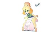  2019 animal_crossing anthro argento balls beady_eyes big_balls black_nose blonde_hair blush breasts canid canine canis clothed clothing crossgender dipstick_tail domestic_dog flaccid gynomorph hair hi_res huge_balls hyper hyper_balls hyper_penis intersex isabelle_(animal_crossing) mammal multicolored_tail nintendo open_mouth penis shih_tzu shirt simple_background solo topwear toy_dog underwear video_games white_background 