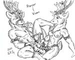  anal anal_penetration anthro anthro_on_anthro antlers atsumori999 balls black_and_white breasts butt capreoline cervid dildo domination erection female female_domination handjob horn invalid_tag lying male male/female mammal missionary_position monochrome muscular muscular_male muzzle_(disambiguation) nude on_back pegging penetration penile penis reindeer sex sex_toy simple_background stare strapon submissive submissive_male teeth toying_partner 