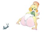  2019 animal_crossing anthro argento balls barefoot beady_eyes big_balls black_nose blonde_hair blush breasts canid canine canis clothed clothing crossgender dipstick_tail domestic_dog feet gynomorph hair hi_res huge_balls humanoid_feet hyper hyper_balls hyper_penis intersex isabelle_(animal_crossing) mammal multicolored_tail nintendo open_mouth penis shih_tzu shirt simple_background solo tongue tongue_out topwear toy_dog underwear video_games white_background 