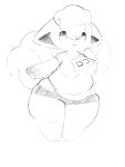  2019 anthro belly breasts canid canine clothed clothing female fur hi_res japanese_text looking_at_viewer mammal multi_tail nintendo open_mouth pawpads pok&eacute;mon pok&eacute;mon_(species) short_stack simple_background solo standing text thick_thighs traditional_media_(artwork) translation_request video_games vulpix white_background wide_hips xmu 