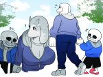  4:3 alternate_costume animated_skeleton anthro bone boss_monster bovid butt caprine duo female hand_holding humanoid humanoid_on_anthro male male/female mammal sans_(undertale) skeleton tomato_(artist) toriel undead undertale video_games walking 