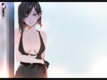  black_hair blue_eyes breasts dress gloves gradient no_bra rain short_hair sola7764 tagme_(character) water 