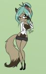 big_breasts breasts brown_fur cleavage cloth clothed clothing domestic_cat eyewear fatima felid feline felis fluffy fluffy_tail fur glasses green_eyes hill mammal signature skimpy smile solo whalersonthemoon 