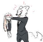  anthro blush canid canine carrying clothed clothing crossdressing disney dress duo eyes_closed female fox jack_savage lagomorph leporid long_ears male mammal nobby_(artist) open_mouth rabbit skye_(zootopia) suit teeth zootopia 