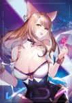  1girl ahri animal_ears bare_shoulders blonde_hair blush breasts choker cleavage covered_navel earrings fox_ears fox_tail heart heart_choker jewelry k/da_(league_of_legends) k/da_ahri kirsos large_breasts league_of_legends lips long_hair parted_lips smile solo tail whisker_markings yellow_eyes 