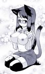  animal_ears bb breasts kemonono kemonono_(inchiki_dou) large_breasts monochrome nipples tail 