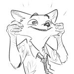  1:1 anthro black_and_white canid canine clothed clothing disney fox happy male mammal monochrome necktie nick_wilde nobby_(artist) sketch smile solo teeth zootopia 