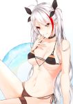  1girl :p antenna_hair artist_request azur_lane bangs bikini black_bikini black_choker black_ribbon breasts brown_eyes choker cleavage collarbone commentary_request eyebrows_visible_through_hair eyes_visible_through_hair flag_print german_flag_bikini hair_ribbon hand_up highres innertube large_breasts long_hair multicolored_hair navel prinz_eugen_(azur_lane) prinz_eugen_(unfading_smile)_(azur_lane) red_hair ribbon side-tie_bikini silver_hair simple_background smile solo streaked_hair swept_bangs swimsuit thigh_strap tied_hair tongue tongue_out two_side_up very_long_hair white_background 