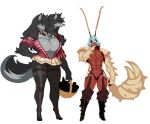  abs anthro big_breasts breasts canid canine cleavage clothed clothing cloud_meadow female larger_female mammal multi_head orthros s-purple size_difference 