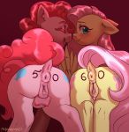  2019 animal_genitalia animal_pussy anus blush body_writing butt clitoris cutie_mark dock duo earth_pony equid equine equine_pussy eyes_closed female feral fluttershy_(mlp) friendship_is_magic horse lemonylight looking_at_viewer looking_back mammal my_little_pony pinkie_pie_(mlp) pony puffy_anus pussy rear_view smile teats 