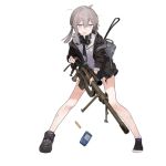  1girl :3 astg backpack bag bangs black_neckwear blush bolt_action cheytac_m200 falling full_body girls_frontline gun hair_between_eyes headphones headphones_around_neck holding holding_gun holding_weapon jacket legs long_hair long_sleeves looking_at_viewer m200_(girls_frontline) necktie official_art open_mouth purple_eyes rifle scope shell shirt shoes silver_hair skirt sneakers sniper_rifle socks solo torn_clothes torn_necktie torn_neckwear torn_shirt torn_skirt transparent_background unbuttoned weapon 