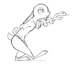  anthro black_and_white clothed clothing disney duo female feral hi_res judy_hopps lagomorph leaning leaning_forward leporid mammal monochrome rabbit reptile scalie sketch snake zhan zootopia 