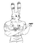  black_and_white canid canine carrying clothed clothing disney duo female fox fuel_(artist) holding_gun holding_object holding_weapon jack_savage lagomorph leporid male mammal monochrome muscular rabbit sketch skye_(zootopia) topless weapon zootopia 