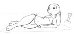  anthro bikini black_and_white clothing disney female hi_res judy_hopps lagomorph leporid lying mammal monochrome on_side rabbit sketch solo swimwear towel zhan zootopia 