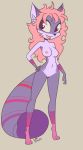  anthro breasts dolce female fluffy fluffy_tail fur hair hand_on_hip long_tail mammal multicolored_fur nipples nude pink_hair purple_fur pussy rodent sciurid signature smile solo whalersonthemoon 