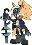  1girl anthro boots character_design closed_eyes coat eyelashes eyeshadow fang female female_focus fur furry gloves hair holding holding_weapon idw idw_publishing idw_sonic_comics knee_pads mask ponytail potion sega solo solo_focus sonic_(series) standing tan_fur tooth vial weapon whisper_the_wolf wolf 