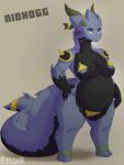  anthro areola belly bra breasts clothed clothing dragon elsian female full-length_portrait hand_on_hip hi_res lady_nidhogg non-mammal_breasts overweight overweight_female portrait royalty scalie simple_background smile snort solo thick_tail towergirls underwear watermark 