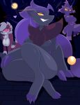  2019 anthro breasts claws featureless_breasts female full_moon glowing glowing_eyes grin group hi_res kilinah looking_at_viewer lycanroc midnight_lycanroc mismagius moon night nintendo pok&eacute;mon pok&eacute;mon_(species) shiny_pok&eacute;mon sky smile star starry_sky video_games zoroark 