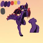  1:1 absurd_res anthro black_hair brat breasts butt clockworkorange collar eppi female fur hair hand_on_face hi_res horn hybrid looking_at_viewer madameash12 nude purple_fur red_eyes simple_background solo switch thick_thighs wings 