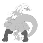  1:1 2016 absurd_res big_butt butt claws dragon female feral hi_res hurikata kommo-o looking_back monochrome nintendo nude open_mouth plump_labia pok&eacute;mon pok&eacute;mon_(species) pussy raised_tail rear_view scales scalie simple_background solo video_games white_background 